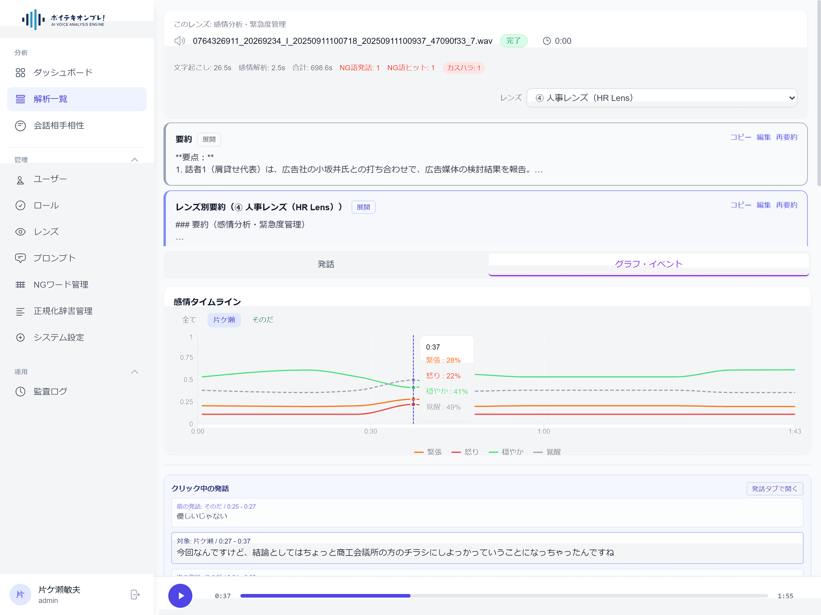 感情解析で見えない負荷を可視化の画面イメージ